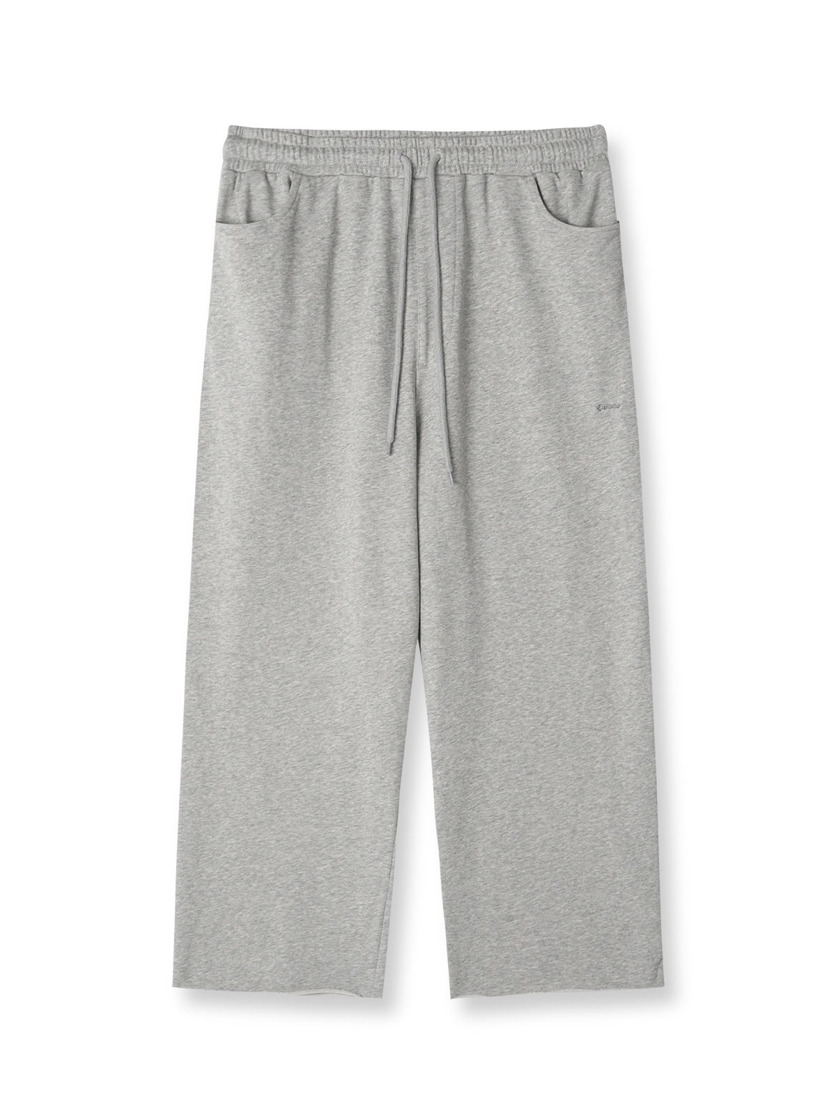 製品画像: レトロなコットン混紡ニットスウェットパンツの全体展示。シンプルなストレートシルエットとロールアップ裾が特徴のカジュアルスウェットパンツ。

詳細画像: ウエスト部分のゴムとドローストリング、裾のロールアップディテール特写。ウエストと裾のデザインが引き立つ特写。