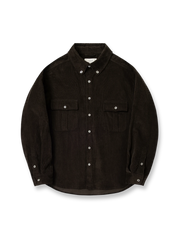 製品画像: ジャパニーズテイストのコーデュロイワークシャツの正面展示。冬に最適な柔らかい100%コットン素材で、カジュアルかつ上品なスタイルを提供。

詳細画像: ダブルポケットとコーデュロイ素材の質感を強調したディテール展示。実用性とレトロな魅力を兼ね備えたデザイン。