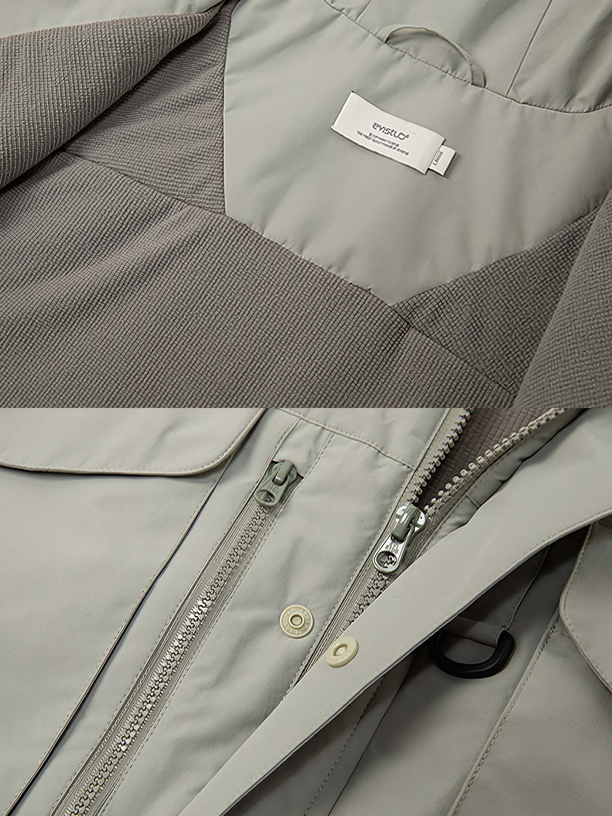 製品画像: アウトドアワークシェルジャケット全体展示 - 冬の防寒に最適な多機能シェルジャケット。
詳細画像: フロントの大きなポケットと背面ジップポケットのディテール展示 - 実用的な収納スペースが魅力。