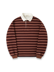 製品画像: 350Gアメカジ風ヴィンテージバイカラーストライプニットポロシャツ正面展示
詳細画像: バイカラーストライプとクラシックな襟のディテール