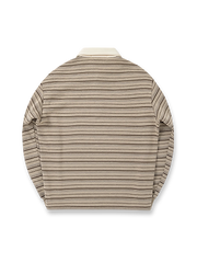 製品画像: 350Gアメカジ風ヴィンテージバイカラーストライプニットポロシャツ正面展示
詳細画像: バイカラーストライプとクラシックな襟のディテール