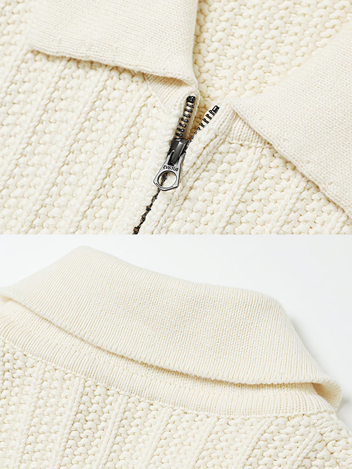 製品画像: ジャパニーズテイストの重厚なレトロケーブル編みニットカーディガンの全体展示。秋冬に最適な温かさとスタイルを兼ね備えたアイテム。
詳細画像: 太い編み目とケーブル模様のディテールを強調した展示。高品質な素材がもたらす柔軟さと安定性をアピール。