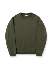 製品画像: 420gヘビーウェイト生地を使用したレトロなアメカジクルーネックスウェットの正面展示。シンプルでありながらクラシックなデザインを強調したアメカジスタイルの魅力を伝えます。

詳細画像: スウェット内側の起毛加工ディテール特写。高密度のヘビーウェイト生地と優れた保温性、柔らかな肌触りを強調し、製品の質感を強調。