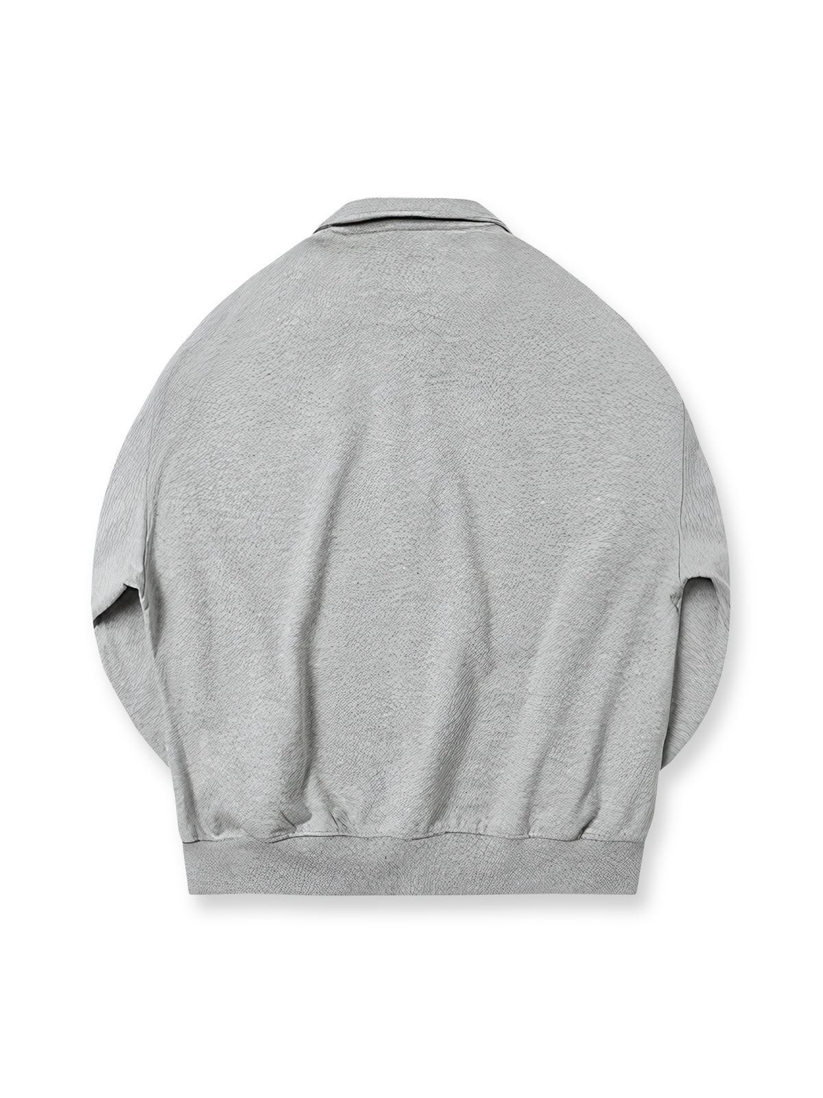 製品画像: ハーフジップ スタンドカラー スウェットの正面展示図。シンプルでありながら洗練されたアメカジスタイルを強調し、クラシックなデザインと快適さを兼ね備えたアイテム。

詳細画像: ハーフジップディテールとスタンドカラー部分のクローズアップ。しっかりとした手触りと滑らかな表面感を持つ高品質コットンポリエステル混紡素材のディテールにフォーカス。