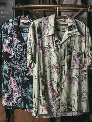 浮世絵 竹林とトラ キューバカラー半袖シャツ