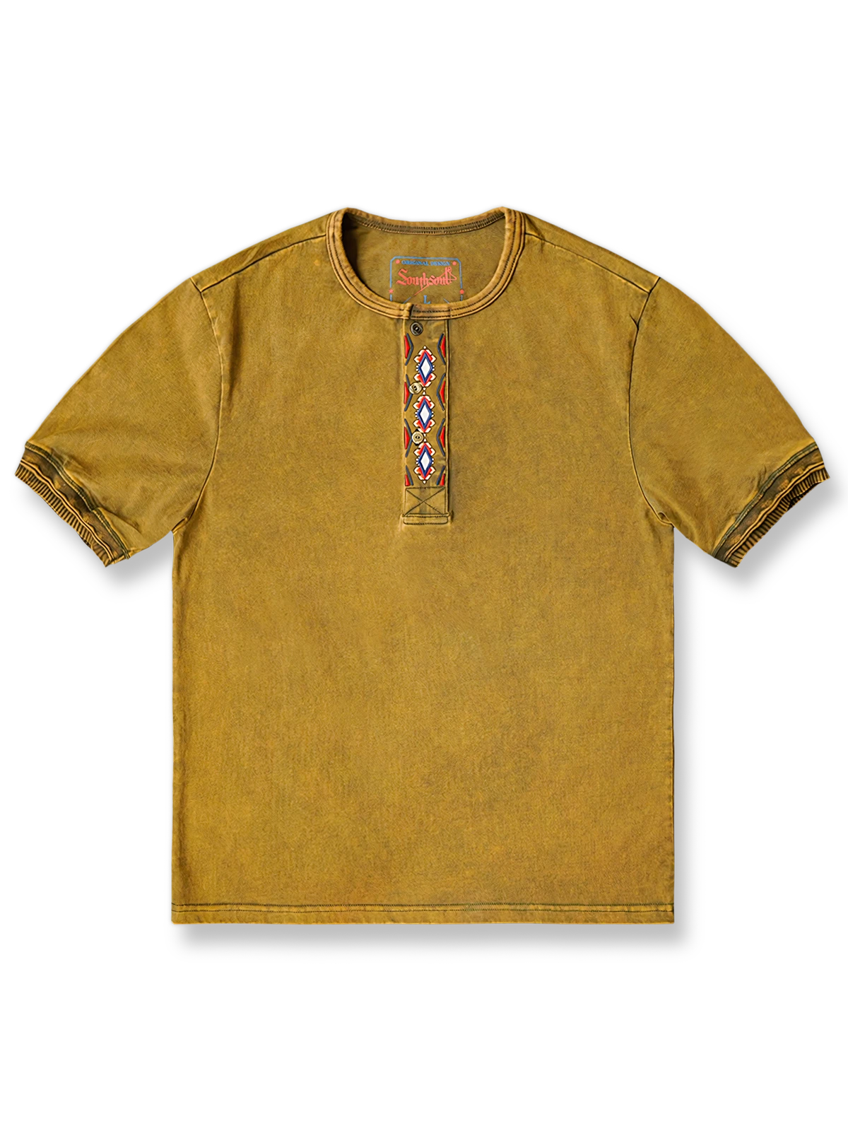 入りヴィンテージスタイル ヘンリーネック 半袖シャツ