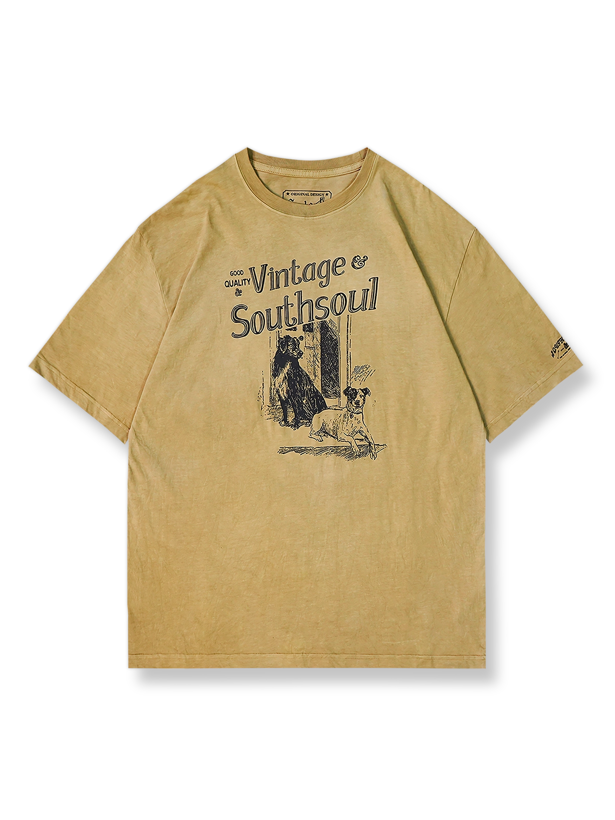 製品画像：ヴィンテージプリント植物染Tシャツの正面図