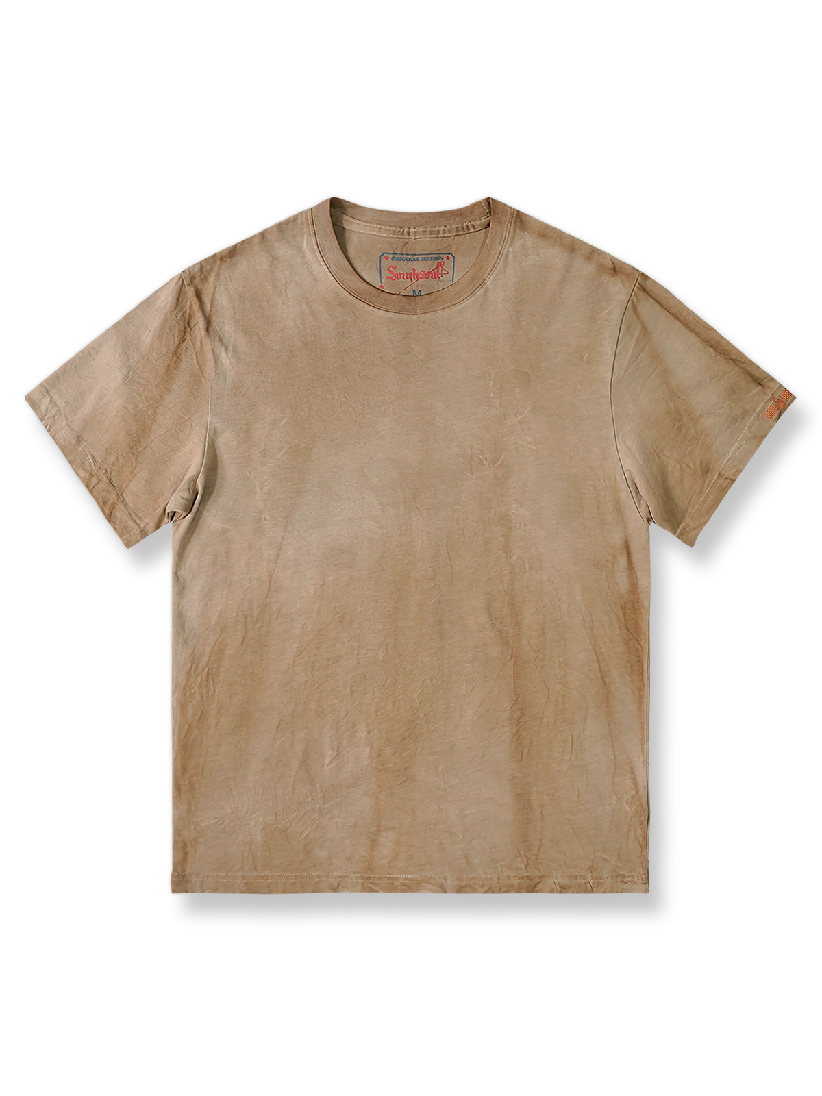 260gのヘビーウェイトピュアコットン製ハンドメイド植物染めTシャツの平置き画像