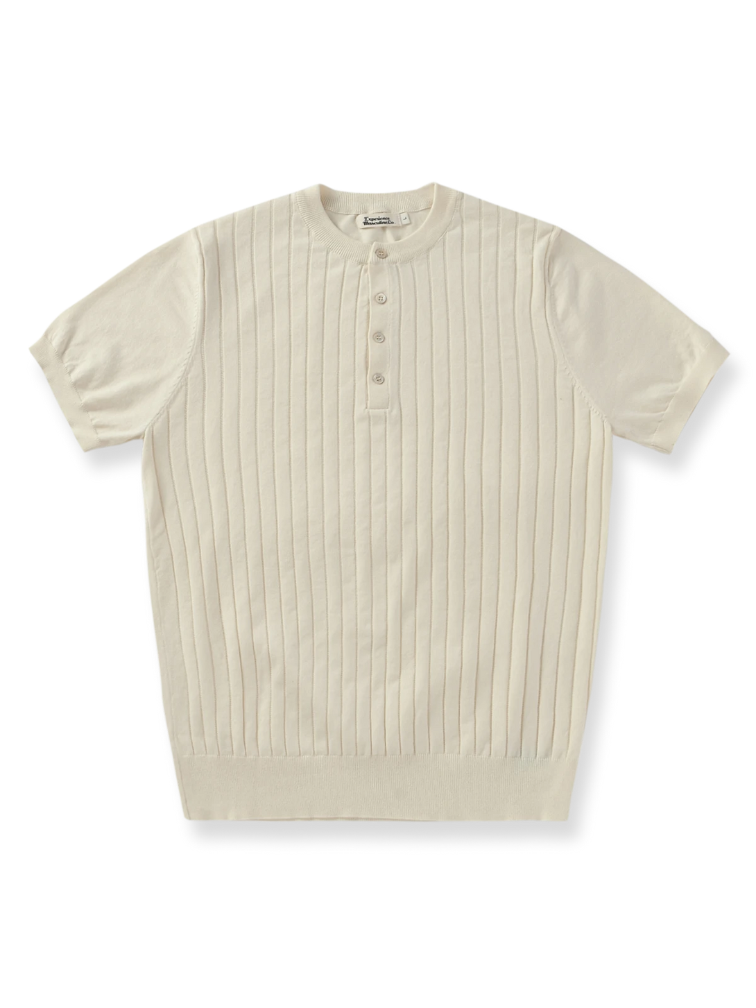 ピマコットン×メリノウール混紡のリブ編みヘンリーネックニットTシャツ