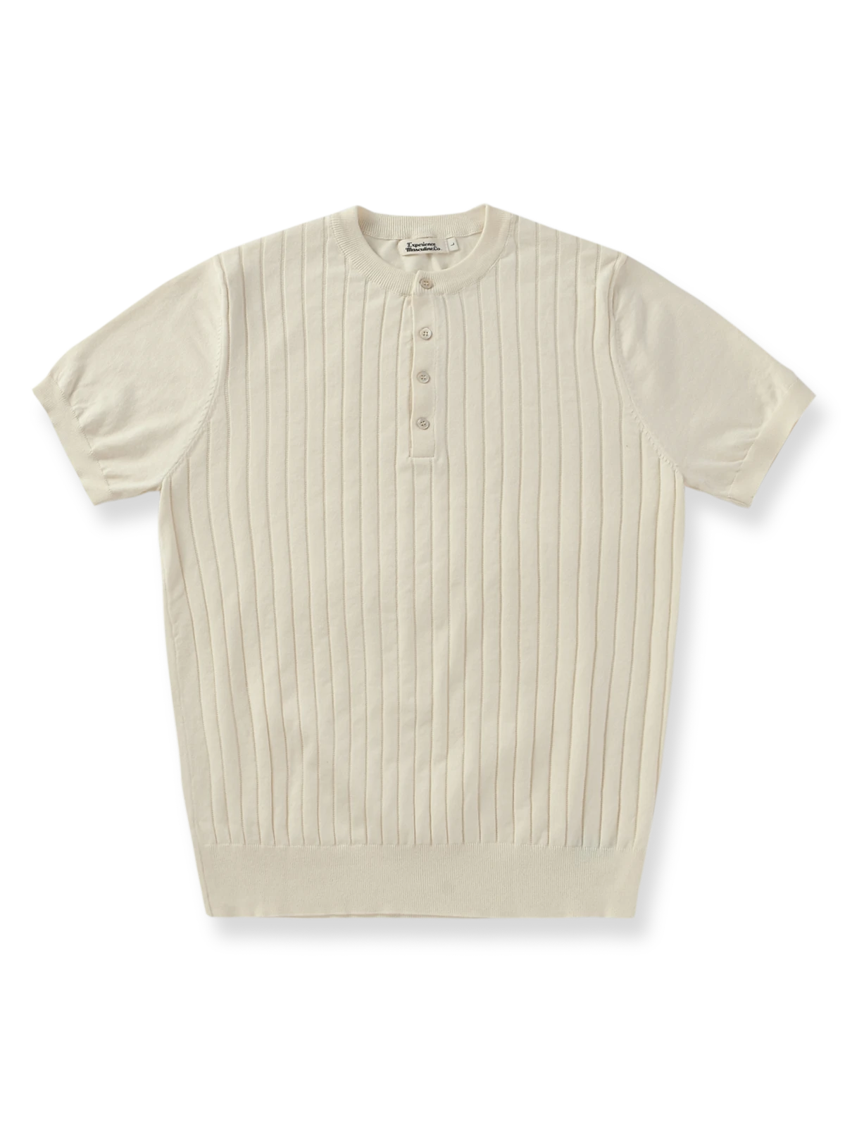 ピマコットン×メリノウール混紡のリブ編みヘンリーネックニットTシャツ