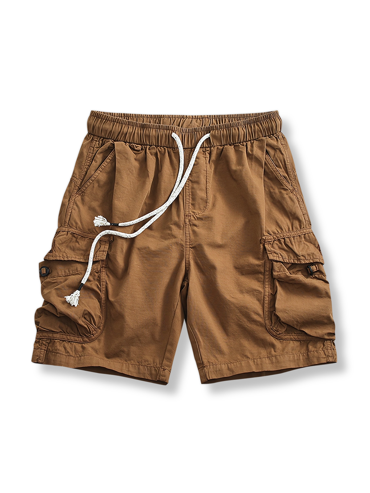 マルチポケットワークショーツの正面全体像、オレンジのスタイル。