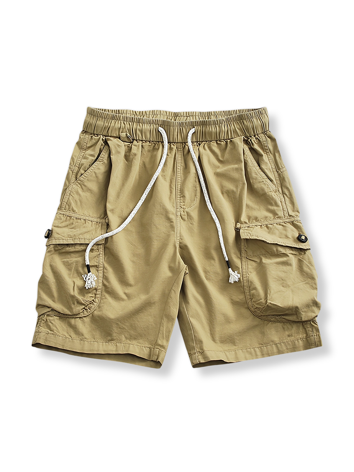 マルチポケットワークショーツの正面全体像、オレンジのスタイル。