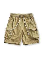 マルチポケットワークショーツの正面全体像、オレンジのスタイル。