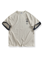 バイカラー袖口 両面プリントTシャツの正面画像