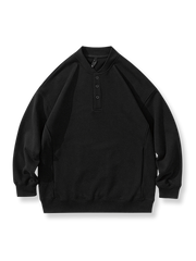 ハーフボタンラウンドネック コットンスウェット