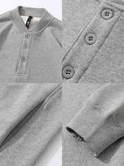 ハーフボタンラウンドネック コットンスウェット