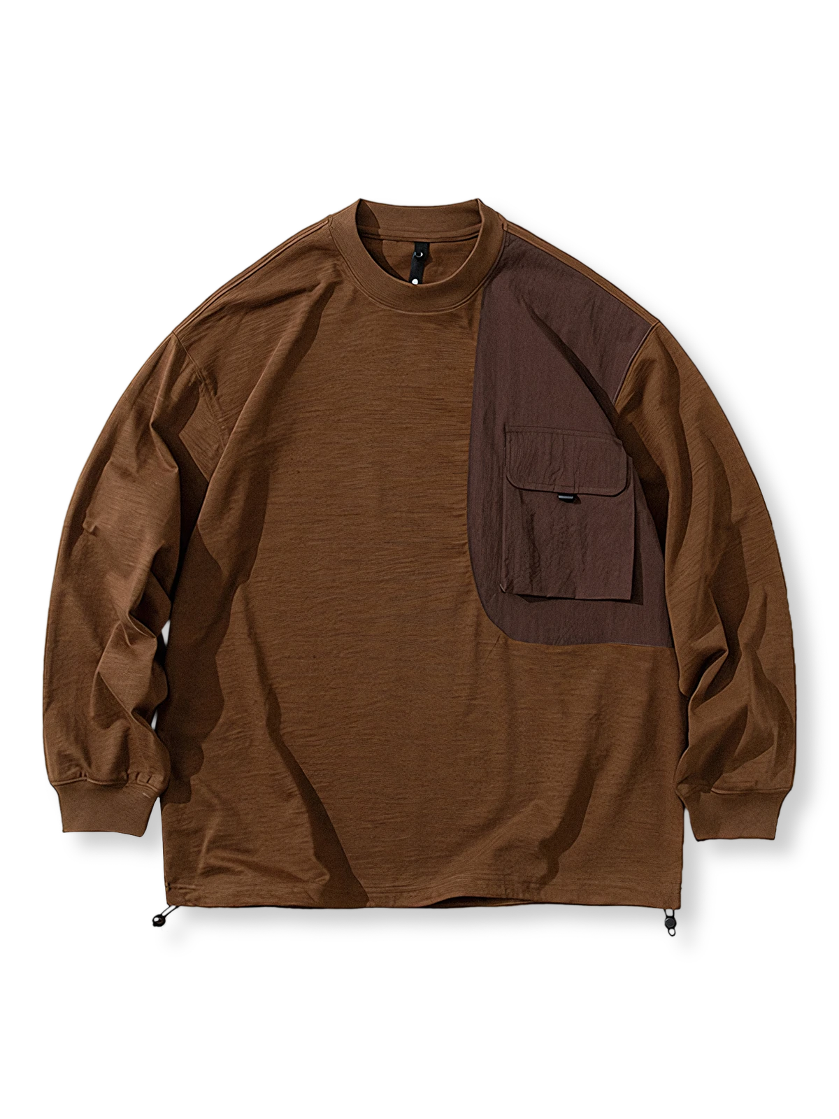 4色展開 異素材パッチワーク長袖Tシャツ