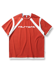 コントラストカラー パッチワーク プリントTシャツ