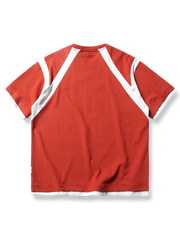 コントラストカラー パッチワーク プリントTシャツ