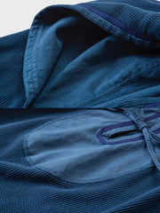 藍染ワッフルドロップショルダーフード付きパーカー