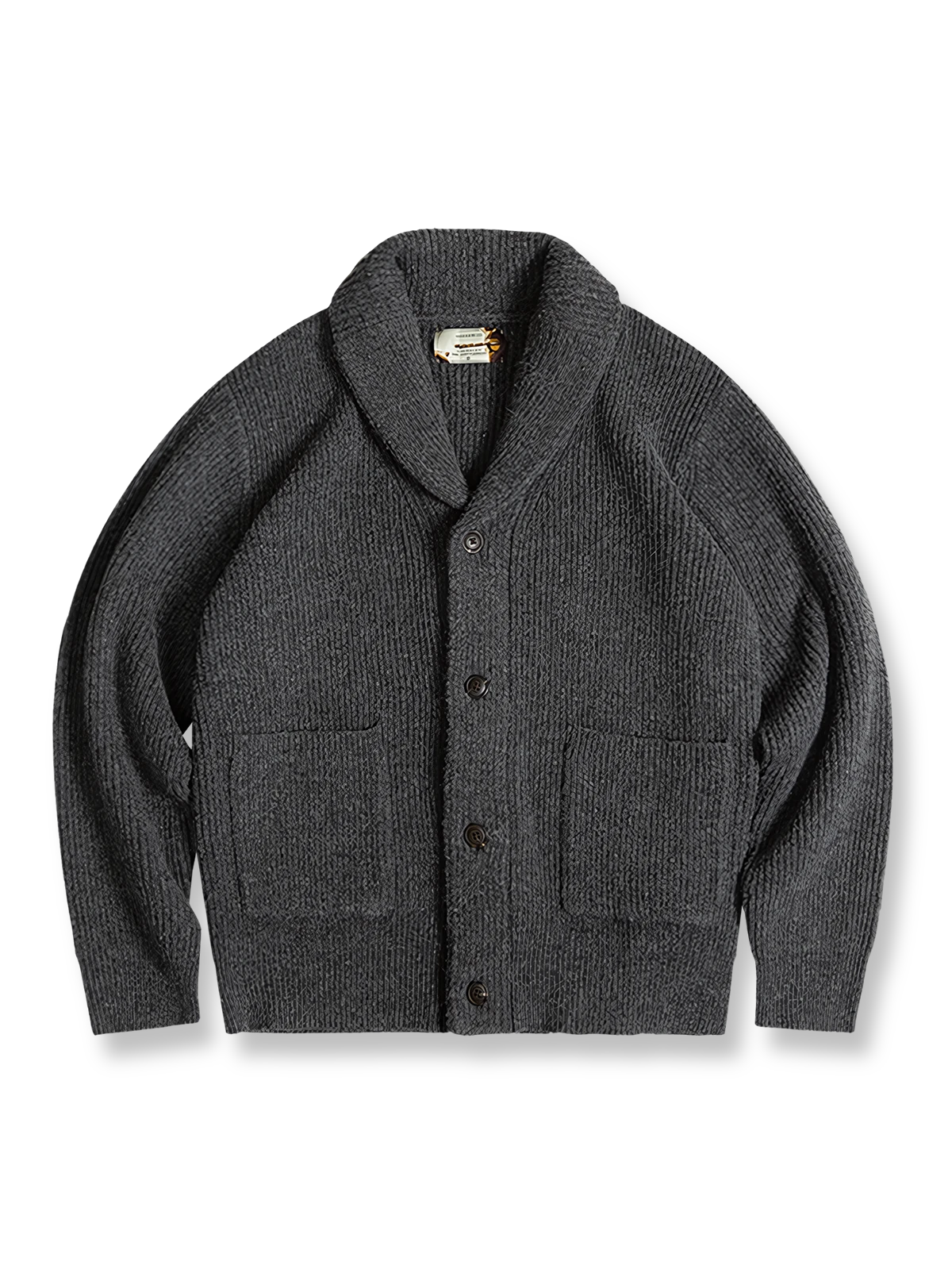 製品画像
加厚メリノウールを使用したニットカーディガンの全体展示。柔らかく暖かいメリノウール混紡素材を採用し、冬に最適な保温性と耐久性を兼ね備えた厚手デザインが特徴。

詳細画像
ニットカーディガンのリブ編みディテールとブランドカスタム「ジェントルマン」デザインを特写。型崩れしにくいリブ編み技術と高級感あふれるディテールが際立つクローズアップ画像。