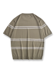ストライプ編み 桑蚕糸混紡ニット 半袖Tシャツ