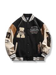 3色 パッチワークｘ刺繍入り ベースボールジャケット