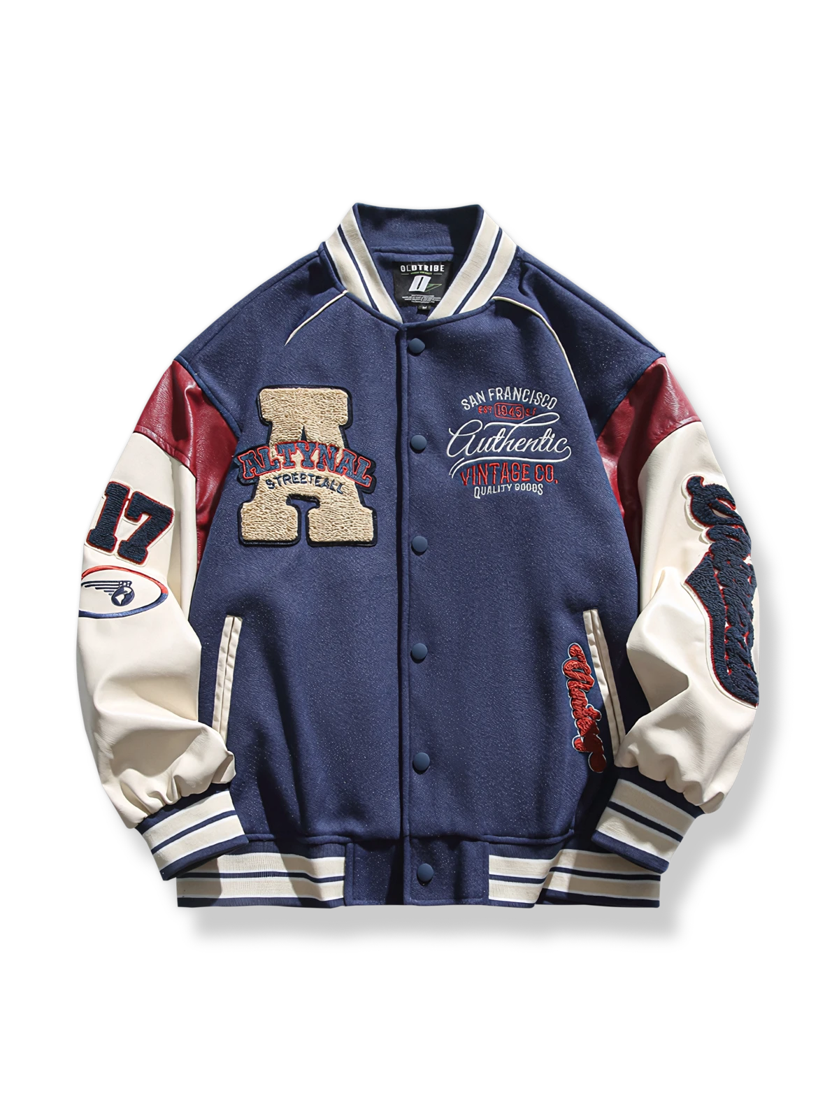 3色 パッチワークｘ刺繍入り ベースボールジャケット