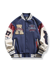 3色 パッチワークｘ刺繍入り ベースボールジャケット