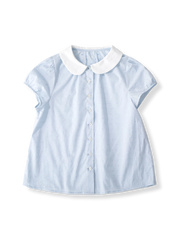 PESSOA CLUBのフレンチレトロドットプリントピーターパンカラーコットンシャツ全体像