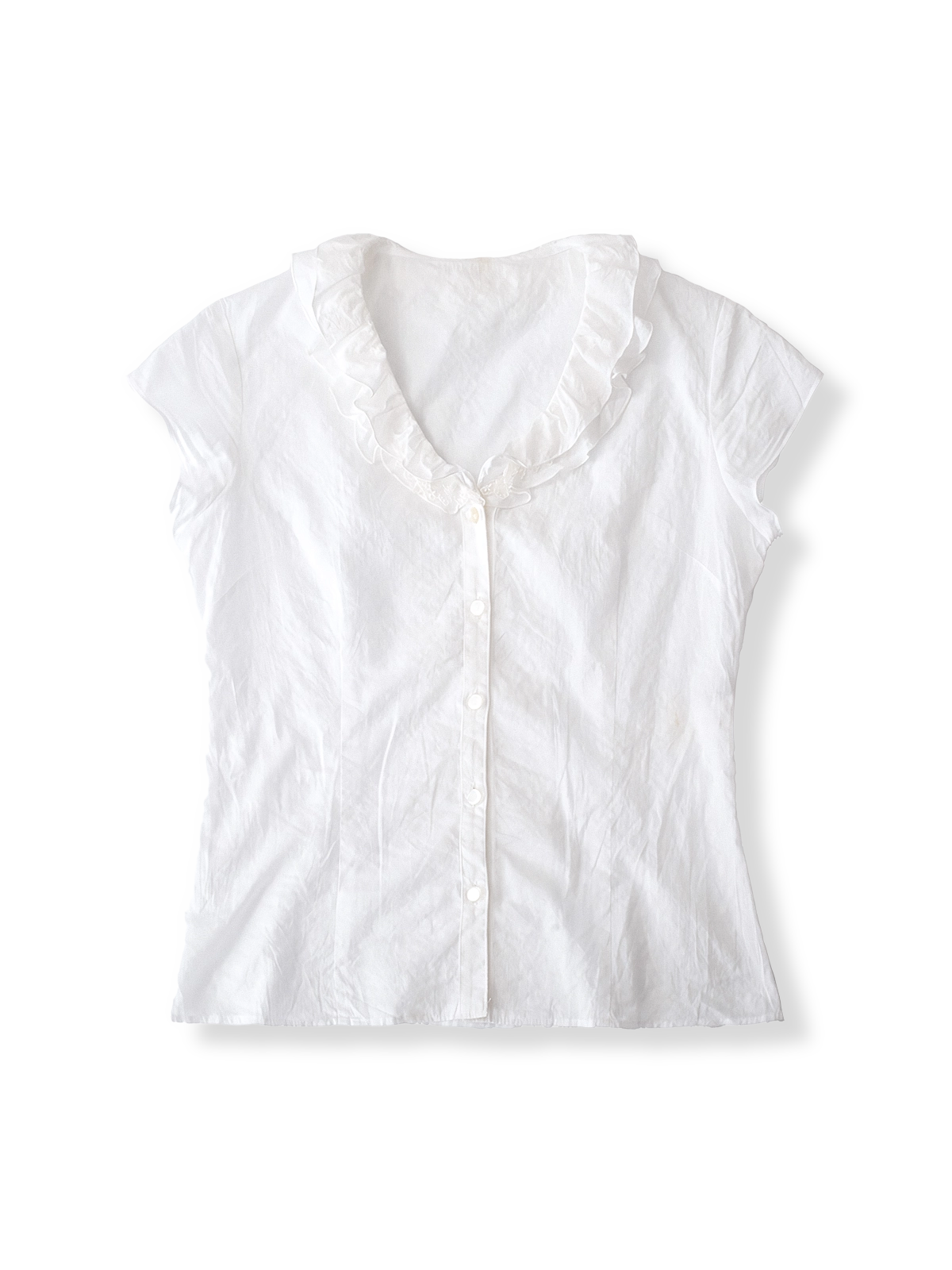 PESSOA CLUBのフレンチレトロレースカラーホワイトコットンシャツの全体像