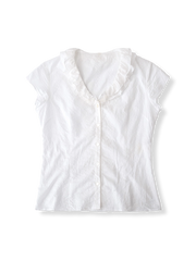 PESSOA CLUBのフレンチレトロレースカラーホワイトコットンシャツの全体像