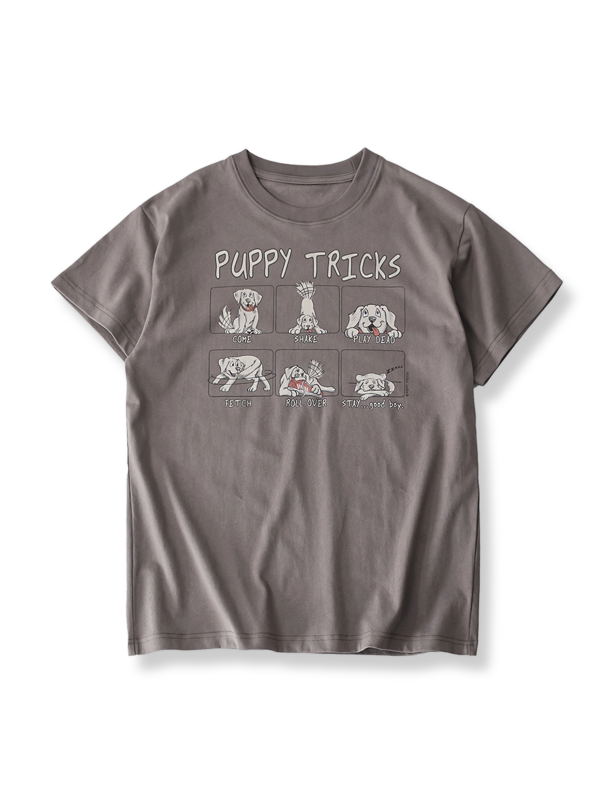 PESSOA CLUB アメリカンレトロ 犬柄プリント コットンTシャツ全体像