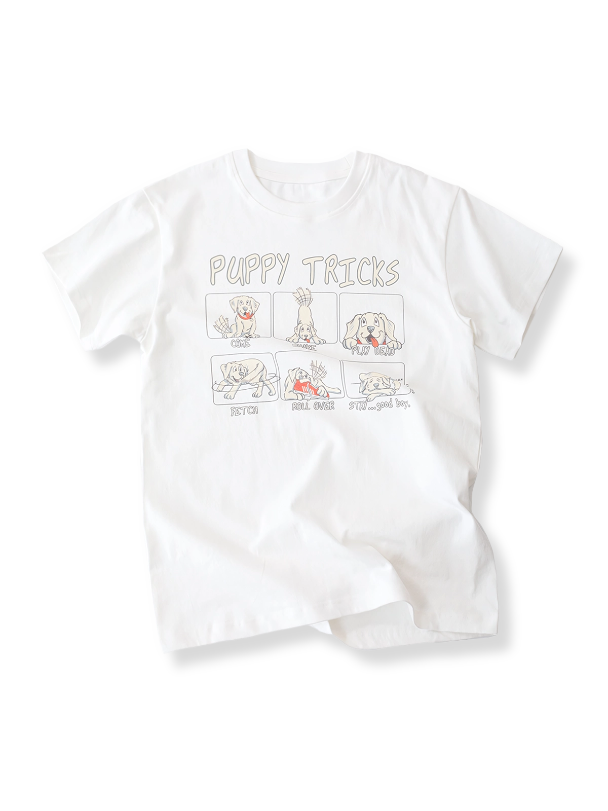 PESSOA CLUB アメリカンレトロ 犬柄プリント コットンTシャツ全体像