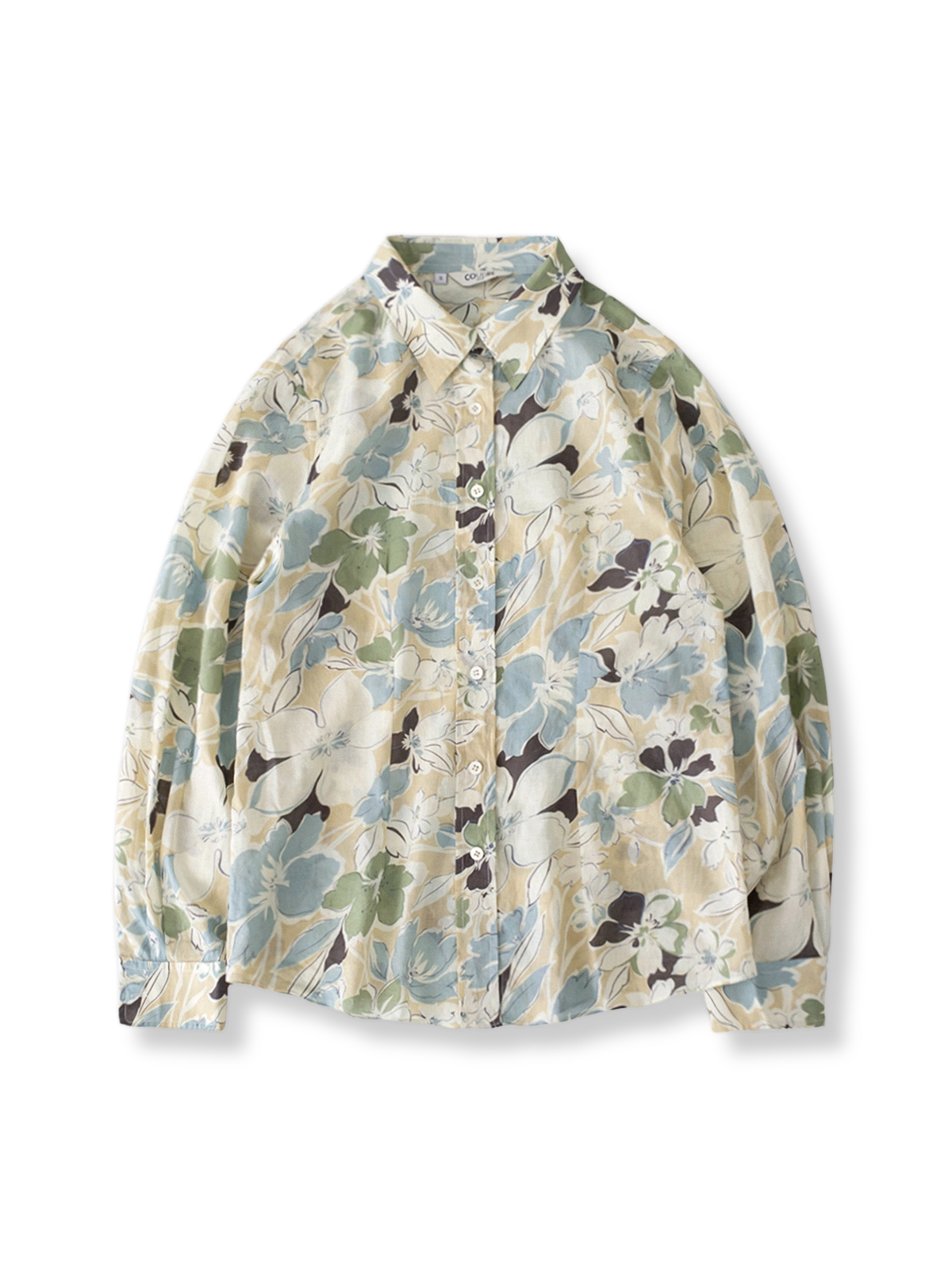 フレンチヒッピー植物花柄プリント長袖シャツ全体像。