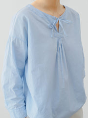 ルーズフィット コットン タイ付きクルーネックトップ