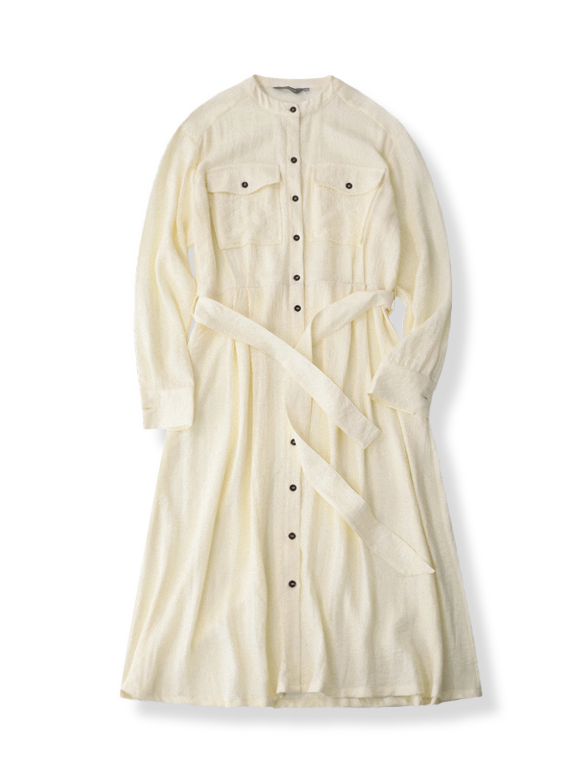 製品画像: フレンチレトロなドレープ感のあるスタンドカラーワンピース全体画像