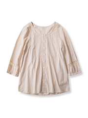 製品画像: フレンチレトロなレース装飾 Uネック 七分袖 ブラウス全体画像