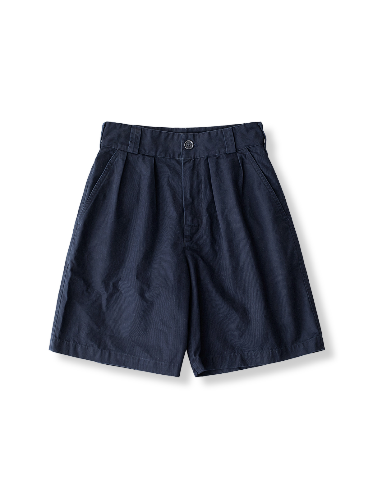 製品画像: フレンチレトロなプルシアンブルー ハイウエスト ショートパンツ全体画像