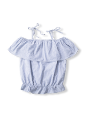 製品画像: フレンチレトロなブルー＆ホワイト ストライプ オフショルダー キャミソール全体画像