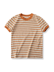 製品画像: アメリカンレトロなコントラストカラー ストライプ Tシャツ全体画像