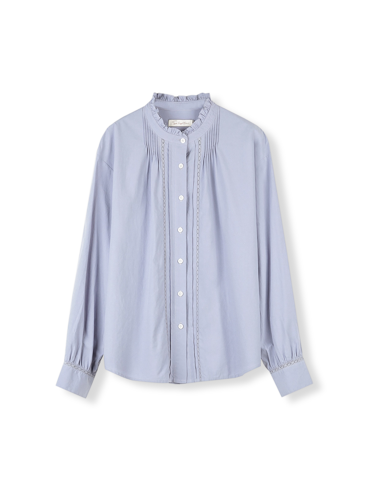 フリルネックランタンスリーブシャツ