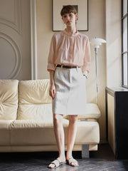 ホワイト ジャカード ハイウエストAラインスカート