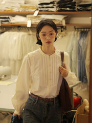 スタンドカラーランタンスリーブルーズシャツ