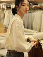 スタンドカラーランタンスリーブルーズシャツ