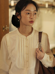 スタンドカラーランタンスリーブルーズシャツ