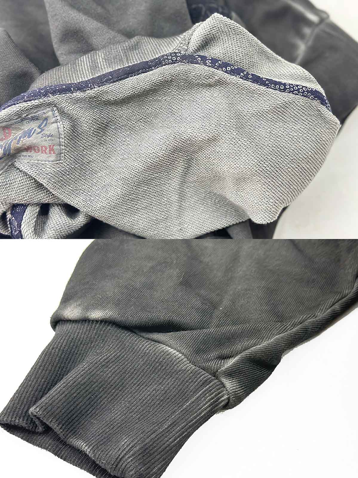 製品画像
泥染めクルーネックスウェットの全体展示。自然な色ムラと独特な泥染め加工が特徴的なヴィンテージスタイルの一着。

詳細画像
泥染めの独特な風合いとヘビーウェイトコットンの質感を強調したディテール特写。色ムラと自然な陰影がヴィンテージ感を際立たせています。