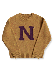 製品画像:
Lettermanカレッジ風ヴィンテージウールセーター全体画像。暖かみのあるウール素材と特徴的なレターデザインが魅力。

詳細画像:
「N」レターデザインのディテール。クラシックなカレッジ風デザインを強調する刺繍。