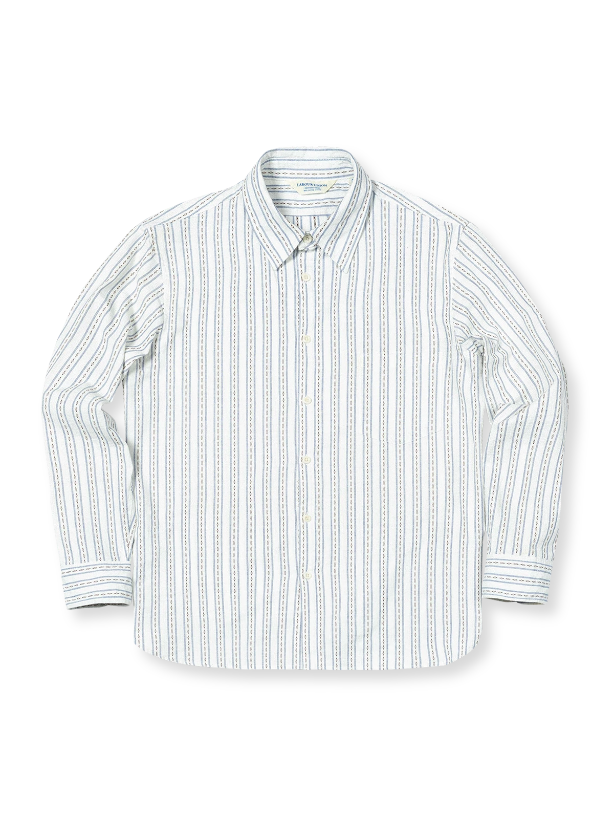 製品画像:
ヴィンテージジャカードストライプシャツ全体画像、1920年代風クラシックデザイン
詳細画像:
日本製ジャカードストライプ生地ディテール、ヴィンテージ風高品質素材