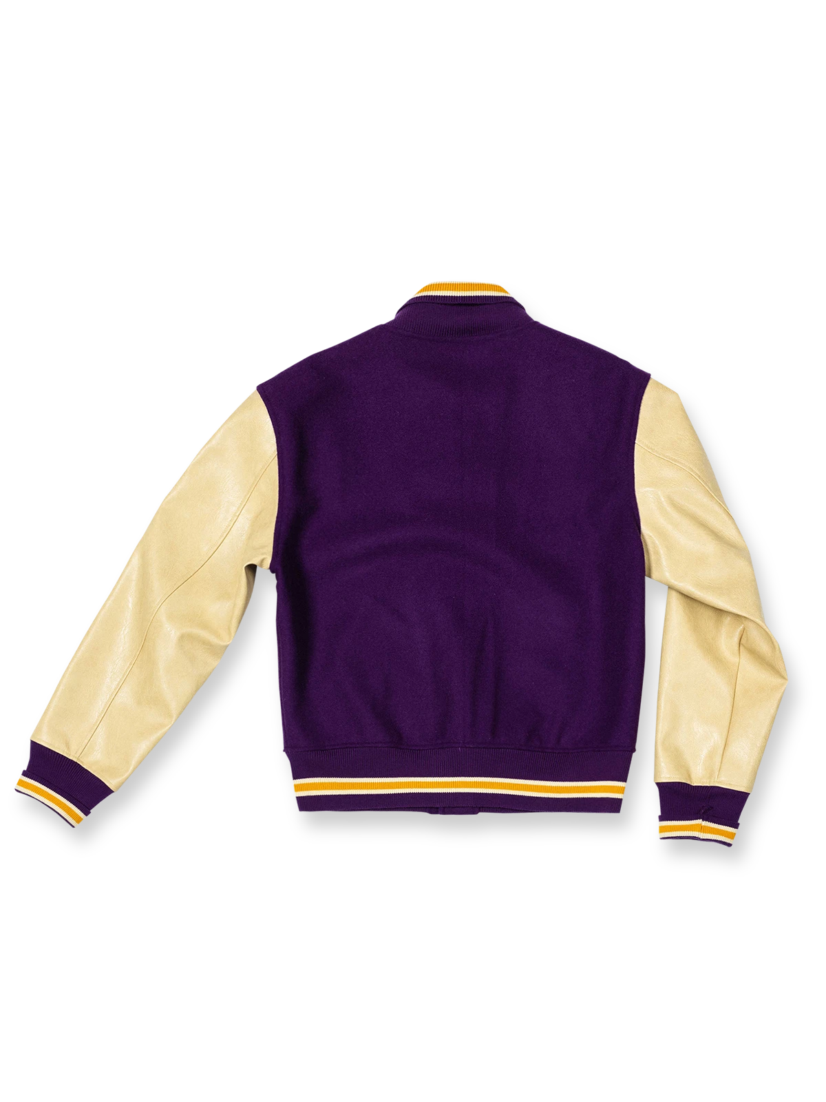 製品画像: アイビー風ヴィンテージウール×PUレザーベースボールジャケット全体画像、クラシックデザイン
詳細画像: 刺繍レタリングとレザー切り替え袖のディテール、ヴィンテージ感のある精緻な作り